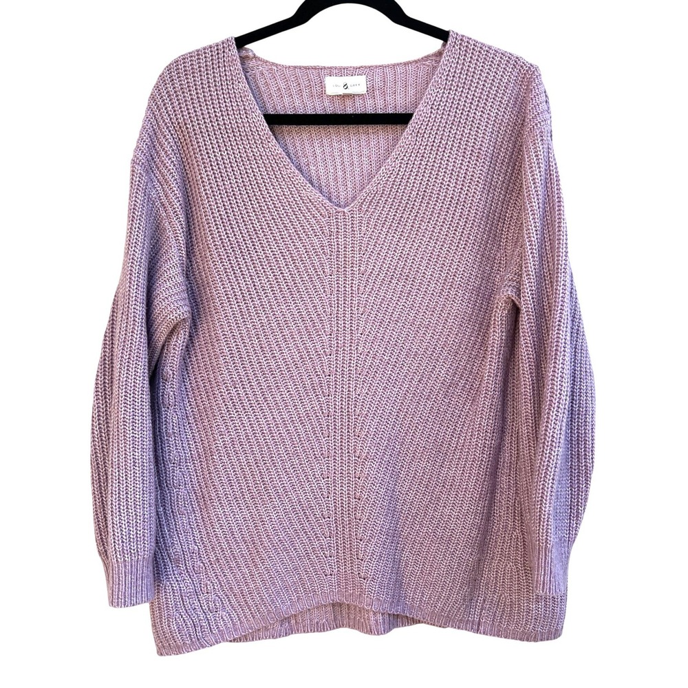 Lou & Grey Purple V-Neck Sweater S Lavender Knit Pullover Oversized Grandmacore